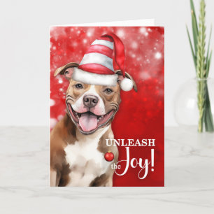 Cartes Pour Fêtes Annuelles Pit Bull Terrier Chien lâcher la joie Noël