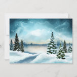 Cartes Pour Fêtes Annuelles Pittoresque Winter Wonderland aquarelle peinture<br><div class="desc">Carte de vacances à plat avec peinture aquarelle. Des pins couverts de neige sur une scène hivernale. Les flocons de neige tombent sur un sol enneigé. Des nuages blancs et bleus moelleux dans le ciel. Avec un lac gelé dans l'arrière - plan. Vibe de silence.</div>