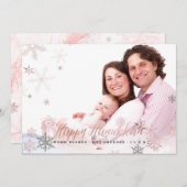 Cartes Pour Fêtes Annuelles PixDezines Hanukkah/Rose Gold Flocons de neige (Devant / Derrière)