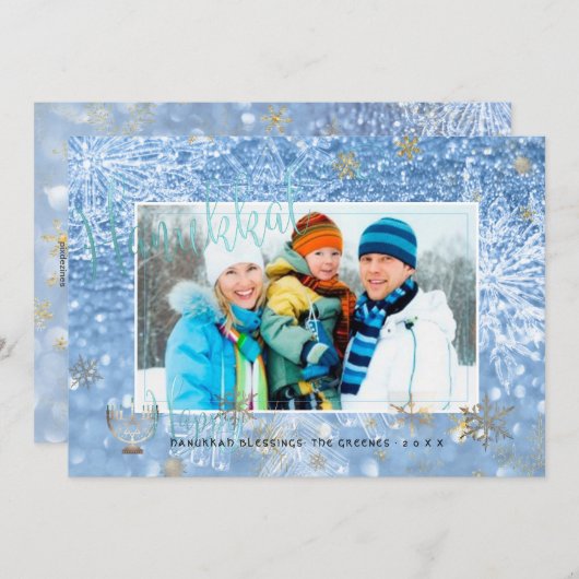 Cartes Pour Fêtes Annuelles PixDezines Love+Light Hannukkah/snowflakes+Bokeh (Devant / Derrière)