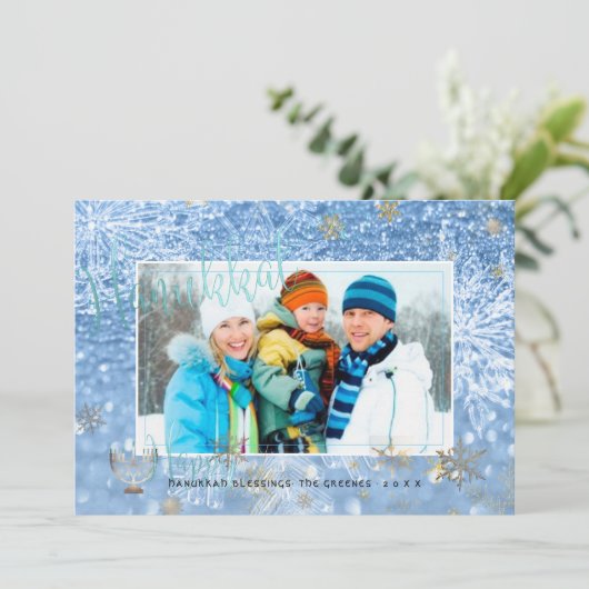 Cartes Pour Fêtes Annuelles PixDezines Love+Light Hannukkah/snowflakes+Bokeh (Debout devant)