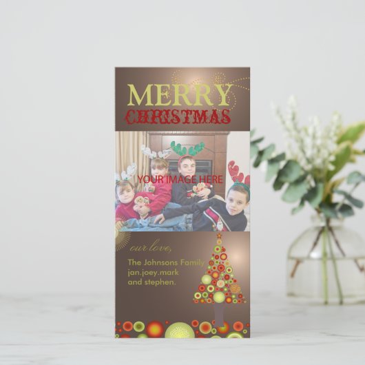 Cartes Pour Fêtes Annuelles PixDezines Ornements de Noël Rétro Arbre (Debout devant)