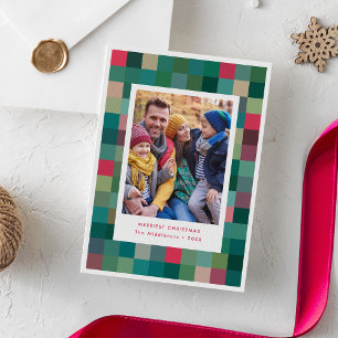 Cartes Pour Fêtes Annuelles Pixel coloré moderne À damiers photo de Noël