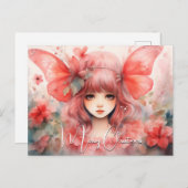 Cartes Pour Fêtes Annuelles Pixie à papillon rouge (Devant / Derrière)