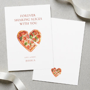 Cartes Pour Fêtes Annuelles Pizza d'amour à coeur aquarelle drôle pour la Sain