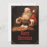 Cartes Pour Fêtes Annuelles Pizza du Père Noël<br><div class="desc">noël santa claus yummy,  déjeuner livraison repas xmas,  cadeau hiver délicieux nourriture,  fête peinture pizza vintage,  art rétro noël,  santa claus</div>