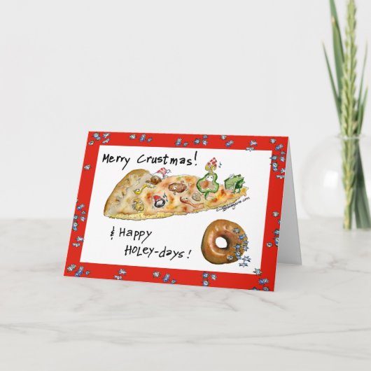 Cartes Pour Fêtes Annuelles Pizza et beignets de Noël (Devant)