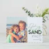 Cartes Pour Fêtes Annuelles Plage Bleu De Noël Dashing À Travers Le Sable (Debout devant)