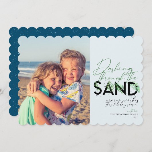 Cartes Pour Fêtes Annuelles Plage Bleu De Noël Dashing À Travers Le Sable (Devant / Derrière)