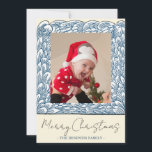 Cartes Pour Fêtes Annuelles Plage Bleu Vague Frame Une photo Noël<br><div class="desc">Un cadre photo bleu Beachy vague rend ces cartes de Noël belles et complexes. Customisez facilement pour inclure votre photo et votre message.</div>