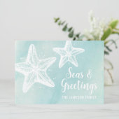 Cartes Pour Fêtes Annuelles Plage d'aquarelle côtière Noël (Debout devant)