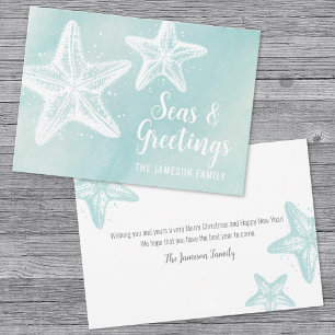 Cartes Pour Fêtes Annuelles Plage d'aquarelle côtière Noël