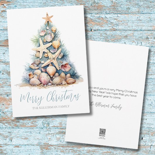 Cartes Pour Fêtes Annuelles Plage d'arbres de Noël