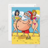 Cartes Pour Fêtes Annuelles plage de bikini santa claus (Devant / Derrière)