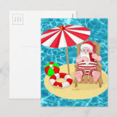 Cartes Pour Fêtes Annuelles plage de noël père noël (Devant / Derrière)
