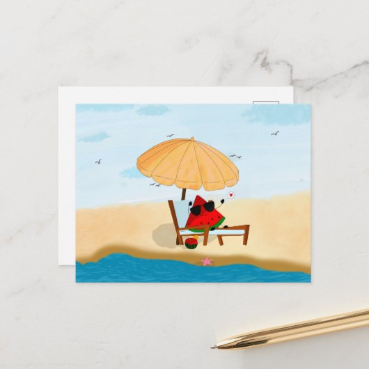 Cartes Pour Fêtes Annuelles plage de pastèque vacances d'été (Devant/Arrière en situation)