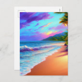 Cartes Pour Fêtes Annuelles Plage Déserte Vagues de sable Ensoleillé (Devant / Derrière)