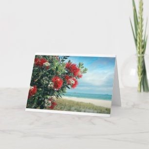 Cartes Pour Fêtes Annuelles Plage paradisiaque de fleurs rouges Nouvelle-Zélan