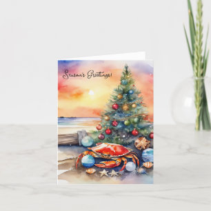 Cartes Pour Fêtes Annuelles Plage personnalisée avec arbre de Noël de crabe