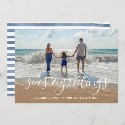 Cartes Pour Fêtes Annuelles Plage Seas et salutations Script manuscrit (Devant / Derrière)