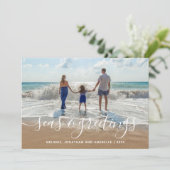 Cartes Pour Fêtes Annuelles Plage Seas et salutations Script manuscrit (Debout devant)