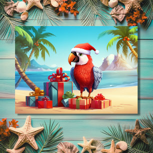 Cartes Pour Fêtes Annuelles Plage tropicale de Perroquet de Père Noël Noël