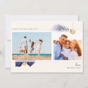 Cartes Pour Fêtes Annuelles Plage tropicale Marine & Gold Greenery 2-Photo