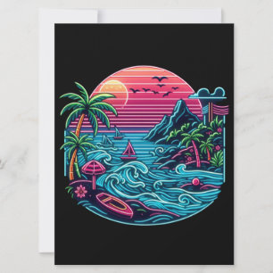 Cartes Pour Fêtes Annuelles Plage tropicale/néon hawaïen