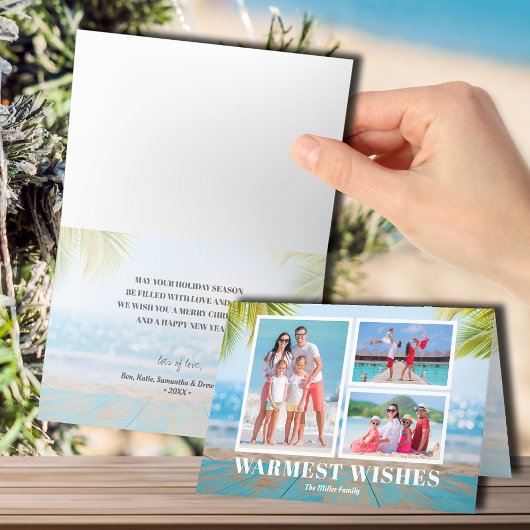 Cartes Pour Fêtes Annuelles Plage tropicale repliée Photo de Noël