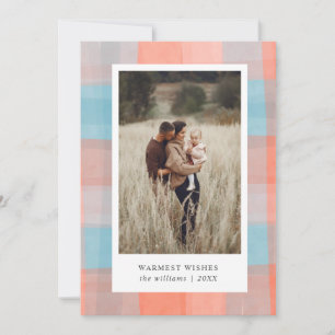Cartes Pour Fêtes Annuelles Plaid à l'aquarelle Corail gris photo bleu clair