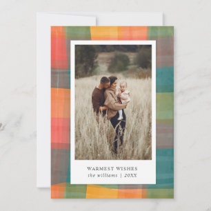 Cartes Pour Fêtes Annuelles Plaid Aquarelle Photo Vert Orange Fêtes