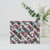 Cartes Pour Fêtes Annuelles Plaid Blue Burgundy (Debout devant)