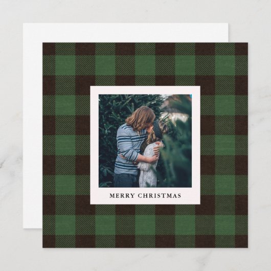 Cartes Pour Fêtes Annuelles Plaid de Buffalo Vert | Photo pour Noël (Devant / Derrière)