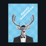 Cartes Pour Fêtes Annuelles Plaid heureux de bleu de cerfs communs de Hanoukka<br><div class="desc">Plaid bleu de kippa de cerfs communs heureux drôles de Hannukah,  comportant un yamaka.  Personnalisez le dos avec votre adresse de retour maintenant,  puis handwrite un message plus tard pour ce contact personnel !</div>