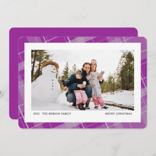 Cartes Pour Fêtes Annuelles Plaid minimal une photo violet horizontale (Devant / Derrière)