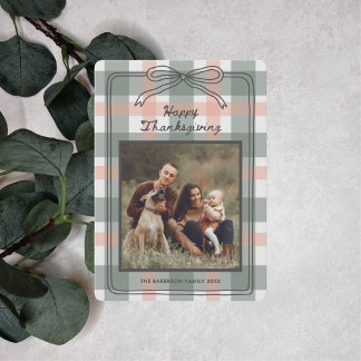 Cartes Pour Fêtes Annuelles Plaid Modern Vintage Bow 5 Photo Thanksgiving