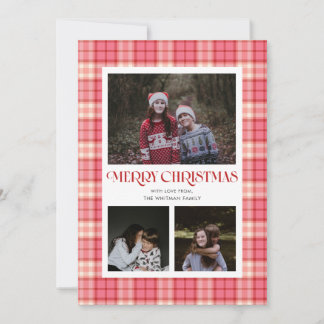 Cartes Pour Fêtes Annuelles Plaid rose et rouge avec plusieurs photos