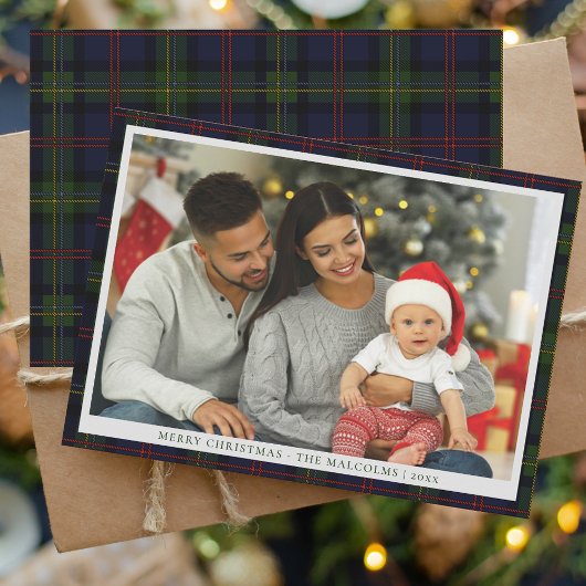 Cartes Pour Fêtes Annuelles Plaid Rustic Family Photo Malcolm Tartan