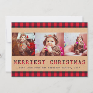 Cartes Pour Fêtes Annuelles Plaid Rustique Buffalo 3 voeux de Noël photo