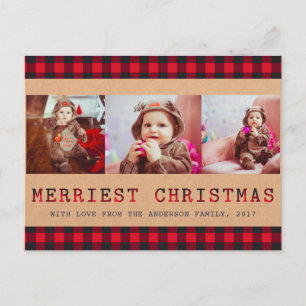 Cartes Pour Fêtes Annuelles Plaid Rustique Buffalo   3 voeux de Noël photo