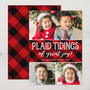 Cartes Pour Fêtes Annuelles Plaid Tidings   3 Photo   Collage de Noël Rouge
