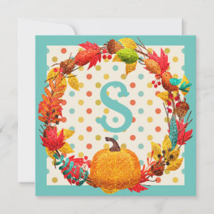 Cartes Pour Fêtes Annuelles Plaisir automne citrouille wreath polka point turq