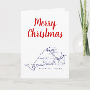 Cartes Pour Fêtes Annuelles Plan de Noël de Martha's Vineyard #1 Bleu marine