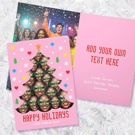 Cartes Pour Fêtes Annuelles Playful Custom Photo Christmas Tree Pink Folded