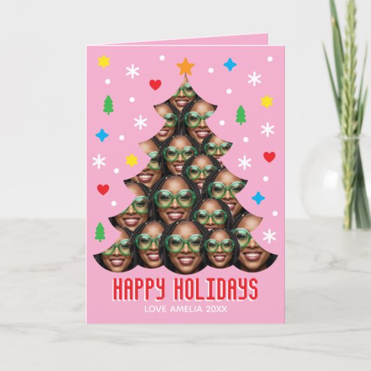 Cartes Pour Fêtes Annuelles Playful Custom Photo Christmas Tree Pink Folded (Devant)