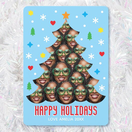 Cartes Pour Fêtes Annuelles Playful Custom Photo Modern Christmas Tree Blue