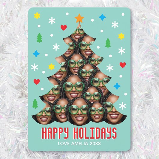 Cartes Pour Fêtes Annuelles Playful Custom Photo Modern Christmas Tree Green