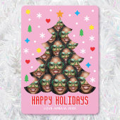 Cartes Pour Fêtes Annuelles Playful Custom Photo Modern Christmas Tree Pink