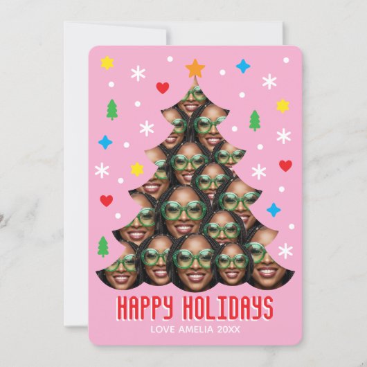 Cartes Pour Fêtes Annuelles Playful Custom Photo Modern Christmas Tree Pink (Devant)