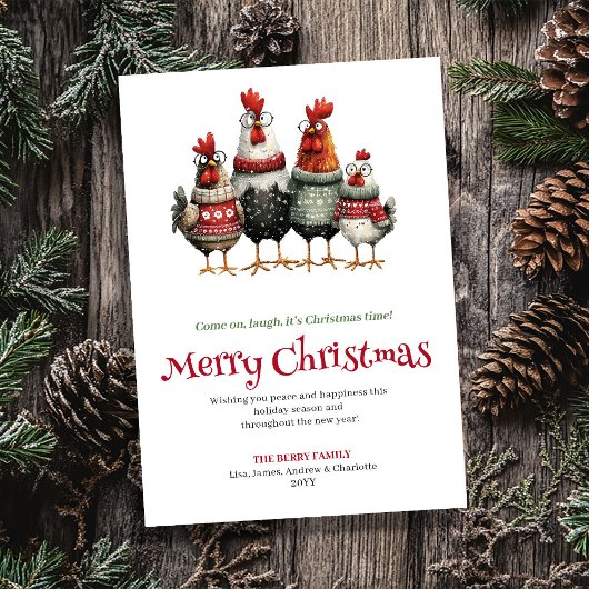 Cartes Pour Fêtes Annuelles Playful quirky chickens Christmas greeting card
